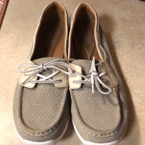 clarks silver boat shoes